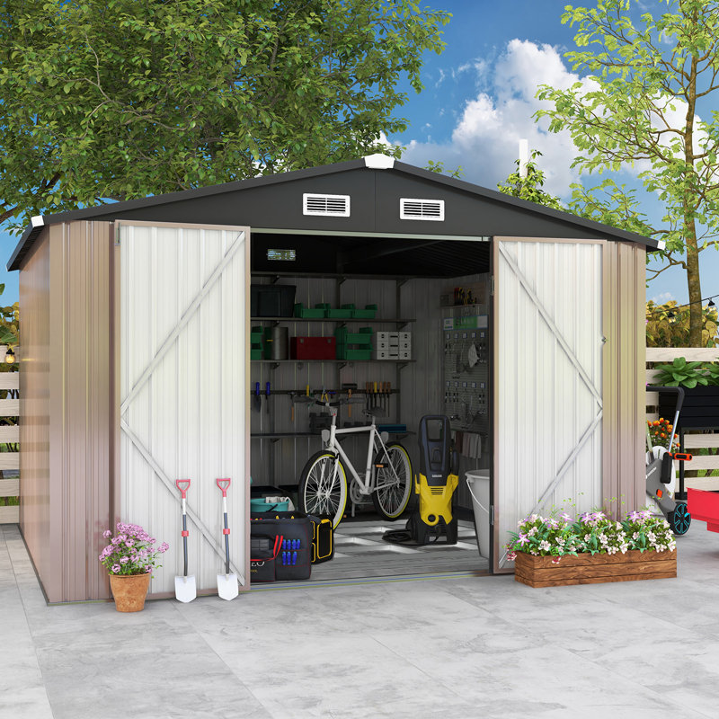 JolyDale 10 ft. W x 8 ft. D Metal Lean-to Storage Shed with Metal